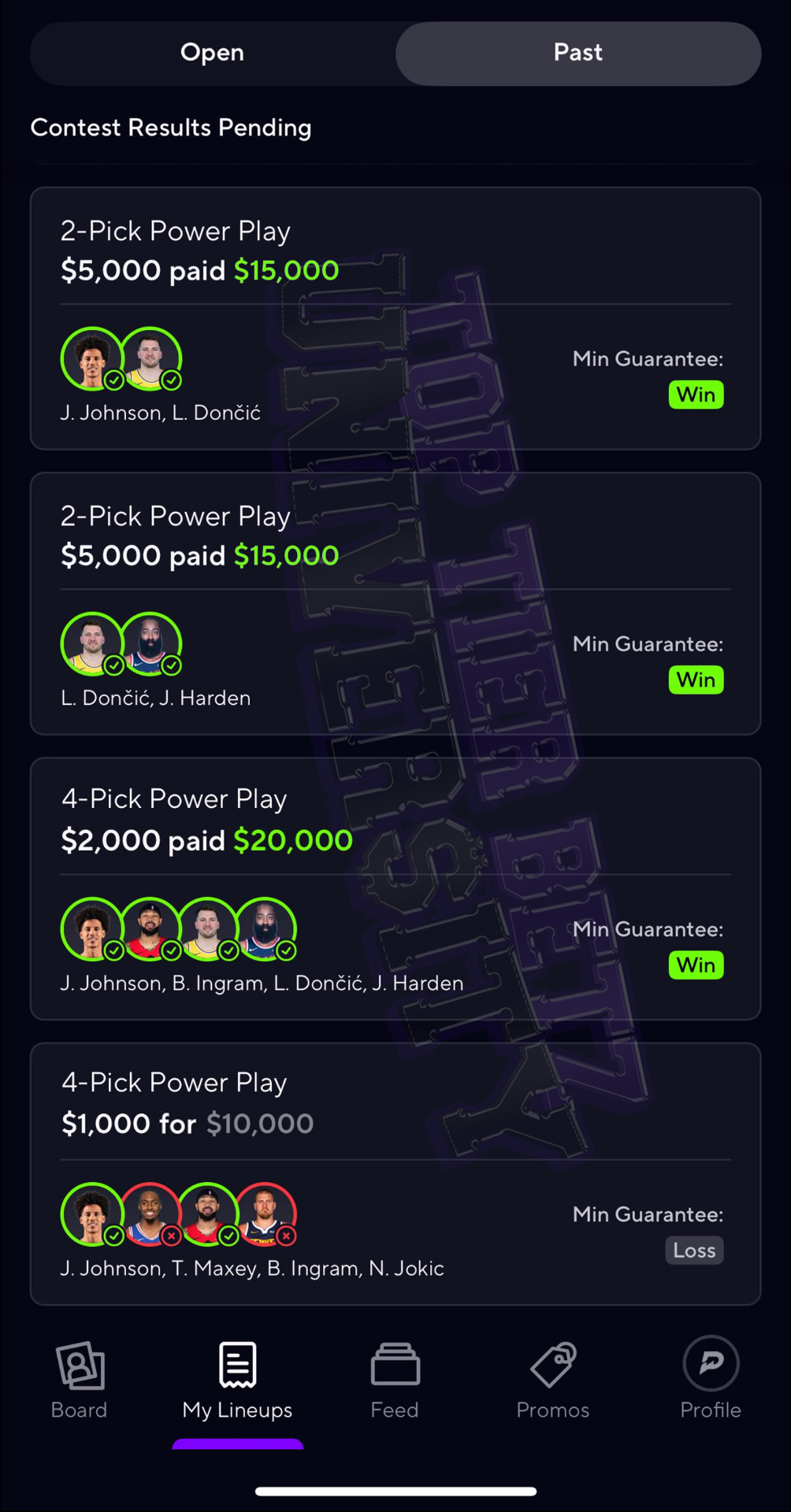 PrizePicks winning lineups